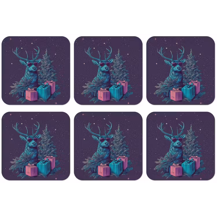Rendier - Zonnebril - Neon - Kerstboom onderzetter kurk middel -zkaufland3dotto