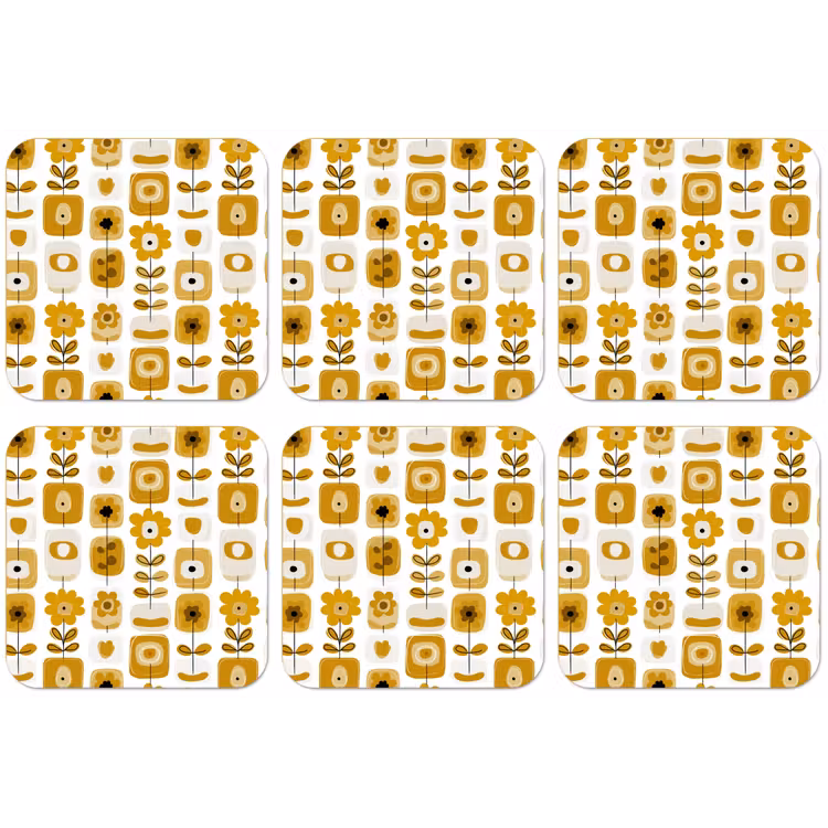 Retro - Abstract - Bloemen - Okergeel onderzetter kurk middel 366 -zkaufland3dotto
