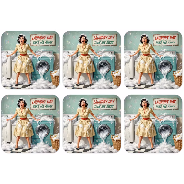 Retro - Blauw - Vrouw onderzetter kurk middel -zkaufland3dotto