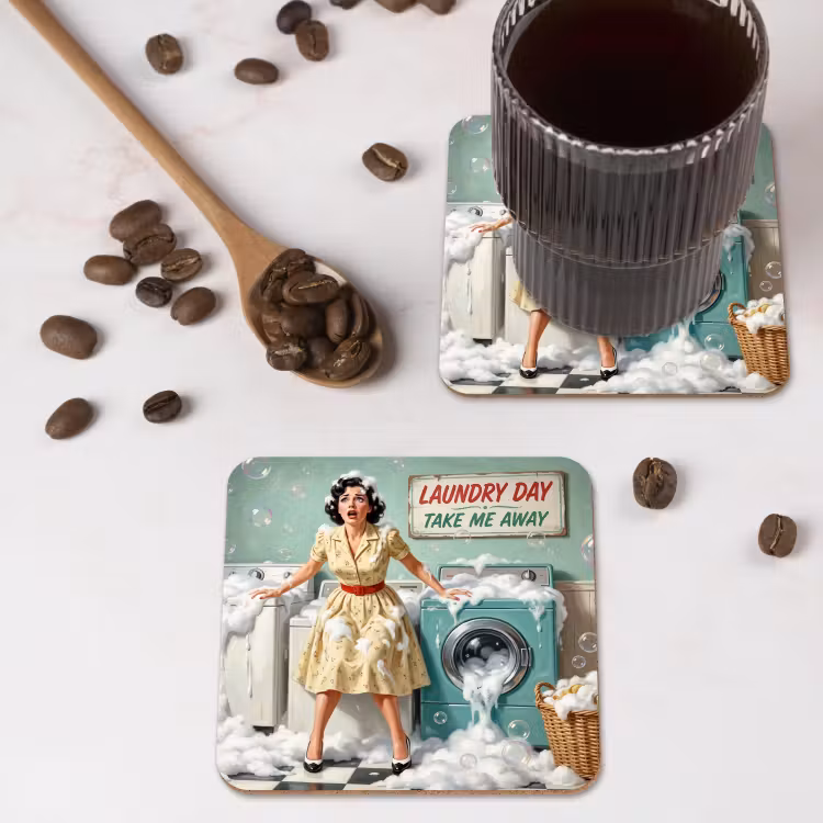 Retro - Blauw - Vrouw onderzetter kurk middel -sfeer2