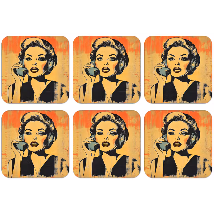 Retro - Vrouw - Koptelefoon - Oranje onderzetter kurk middel -zkaufland3dotto