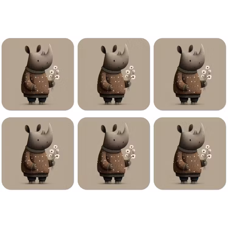 Neushoorn - Witte bloemen - Lief onderzetter kurk middel -zkaufland3dotto