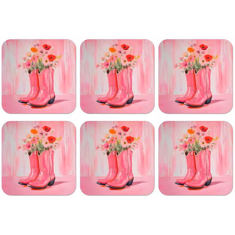 Roze - Bloemen - Cowboy onderzetter kurk middel -zkaufland3dotto