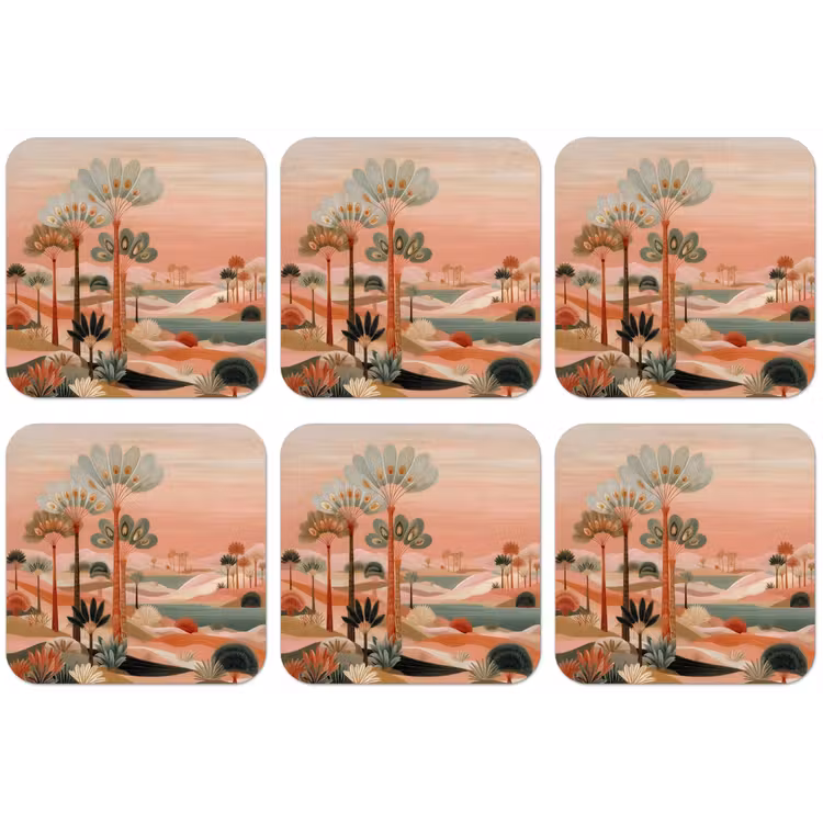 Roze landschap - Palmen - Water onderzetter kurk middel -zkaufland3dotto