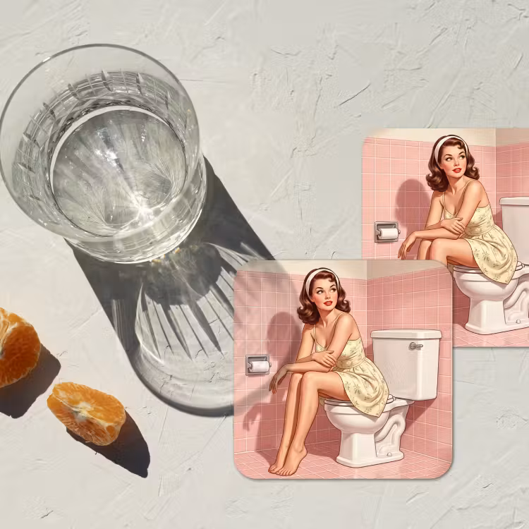 Roze - Retro - Vrouw onderzetter kurk middel -sfeer4