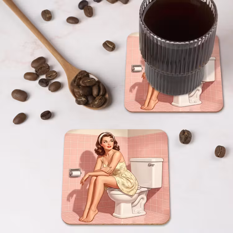 Roze - Retro - Vrouw onderzetter kurk middel -sfeer2