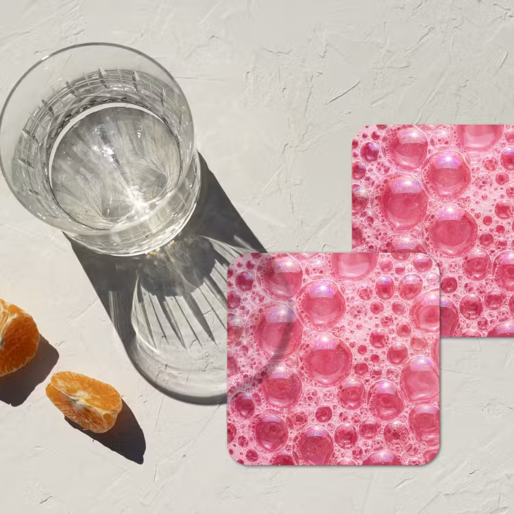 Roze - Schuim - Bubbels onderzetter kurk middel -sfeer4