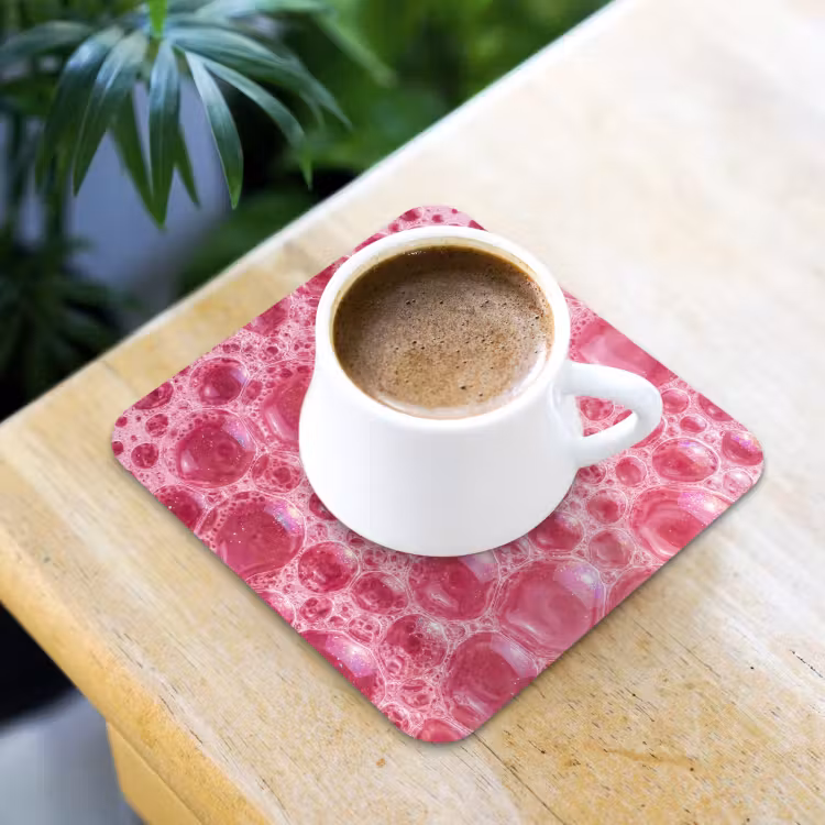 Roze - Schuim - Bubbels onderzetter kurk middel -sfeer5