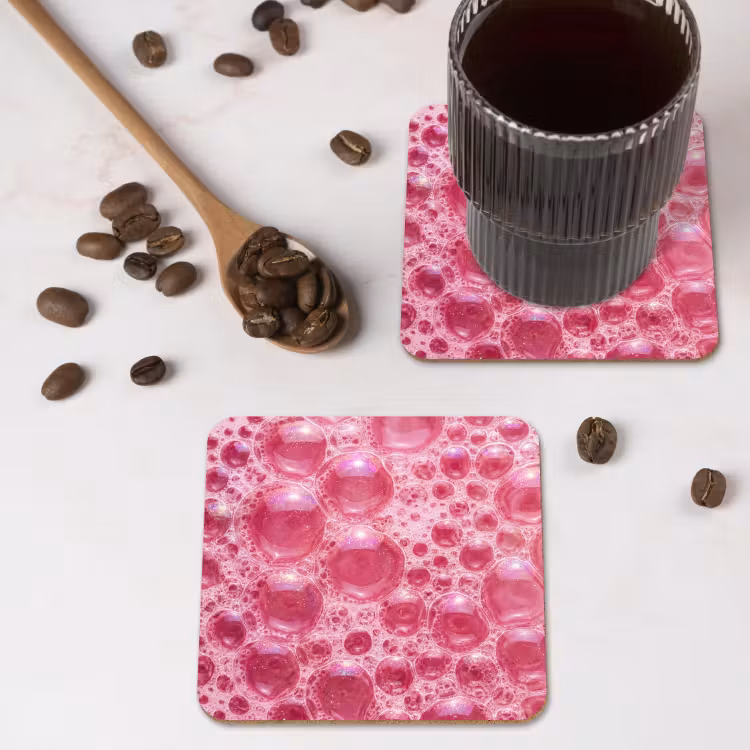 Roze - Schuim - Bubbels onderzetter kurk middel -sfeer2