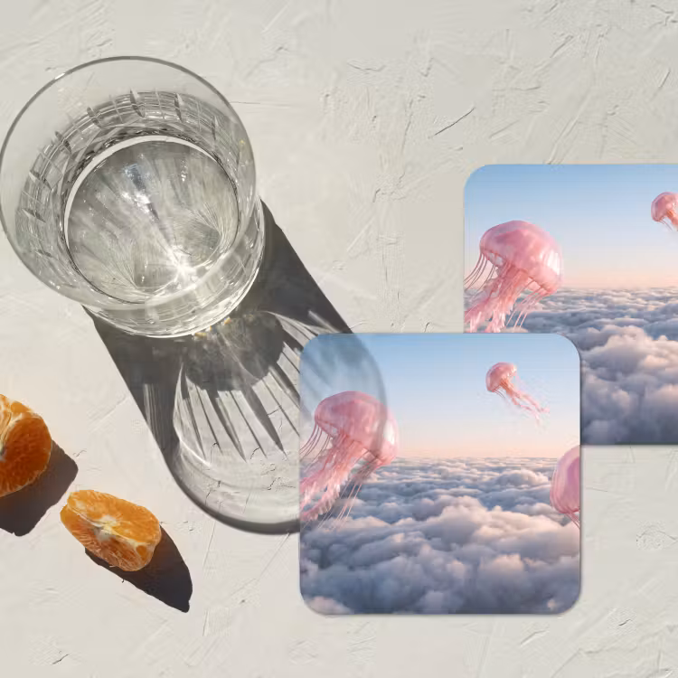 Untersetzer - Rosa Tier – Wolken - Roze dier - Wolken onderzetter kurk middel