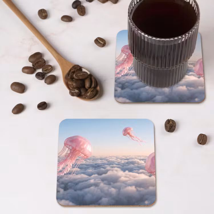 Untersetzer - Rosa Tier – Wolken - Roze dier - Wolken onderzetter kurk middel