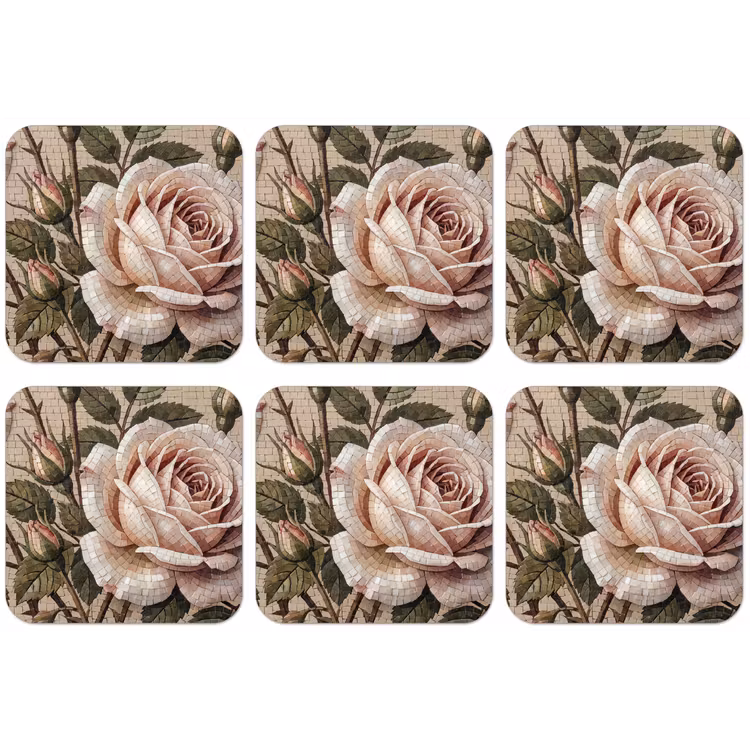 Roos - Mozaïek - Bloemen - Klassiek - Beige onderzetter kurk middel -zkaufland3dotto