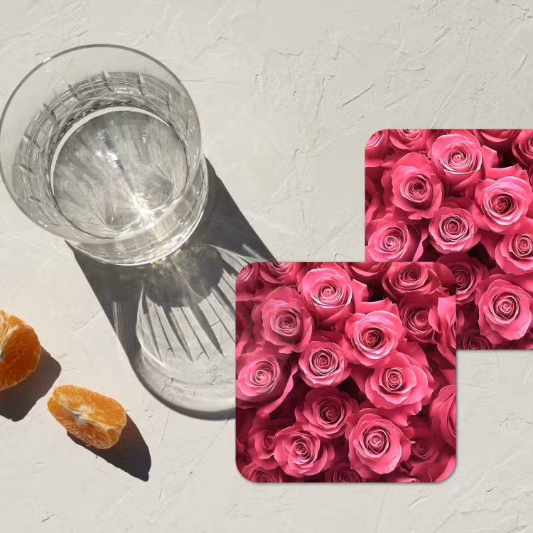 Rozen - Pink - Bloem onderzetter kurk middel -sfeer4