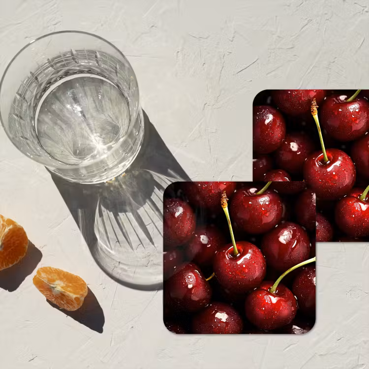 Rood - Fruit - Kersen onderzetter kurk middel -sfeer4