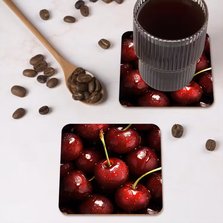 Rood - Fruit - Kersen onderzetter kurk middel -sfeer2