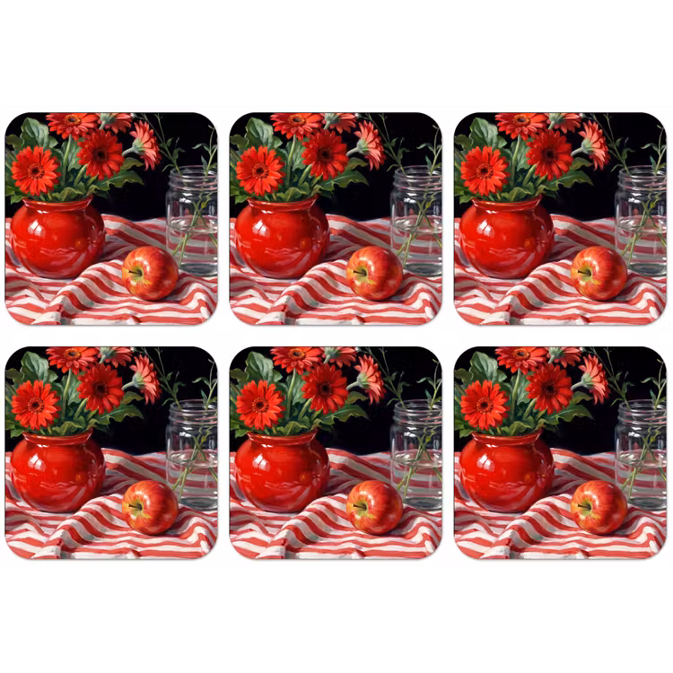Untersetzer - Rote Blumen – Vase - Rode bloemen - Vaas onderzetter kurk middel