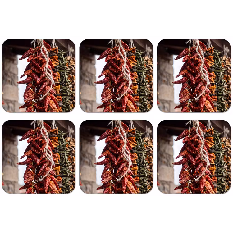 Untersetzer - Rote Chilischoten – Essen - Rode pepers - Eten onderzetter kurk middel
