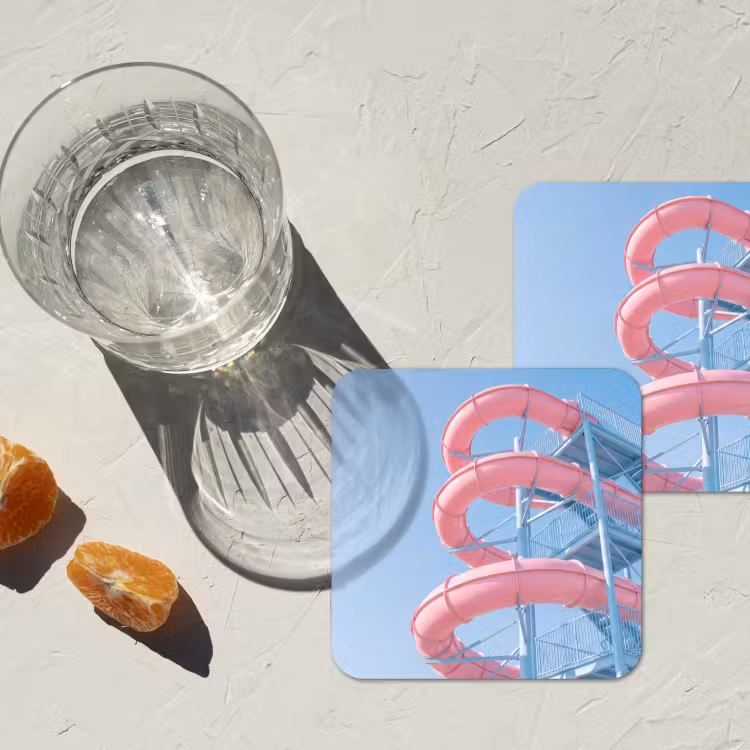 Glijbaan - Waterpark - Spiraal - Modern - Roze onderzetter kurk middel -sfeer4