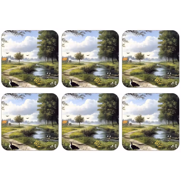Zandpad - Groen landschap - Water onderzetter kurk middel -zkaufland3dotto