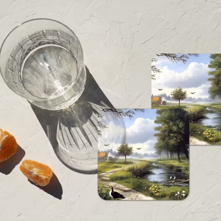 Zandpad - Groen landschap - Water onderzetter kurk middel -sfeer4