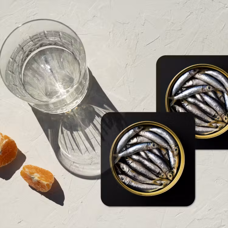 Sardines - Vissen - Rond - Zwart onderzetter kurk middel -sfeer4