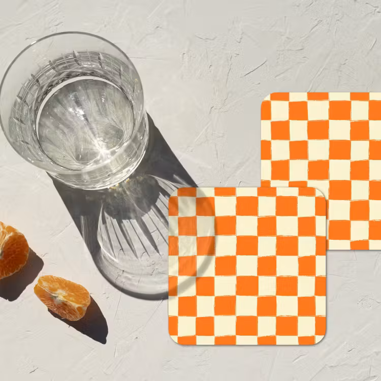 Schaak - Patroon - Oranje onderzetter kurk middel 366 -sfeer4