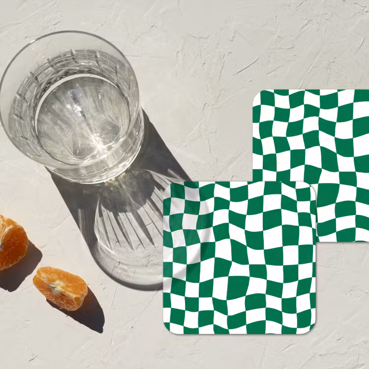 Schaakbord - Golvend - Groen onderzetter kurk middel 366 -sfeer4