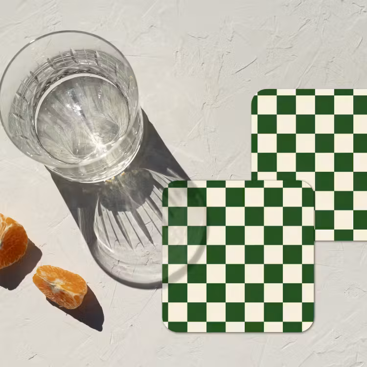 Schaakbord - Patroon - Groen onderzetter kurk middel 366 -sfeer4
