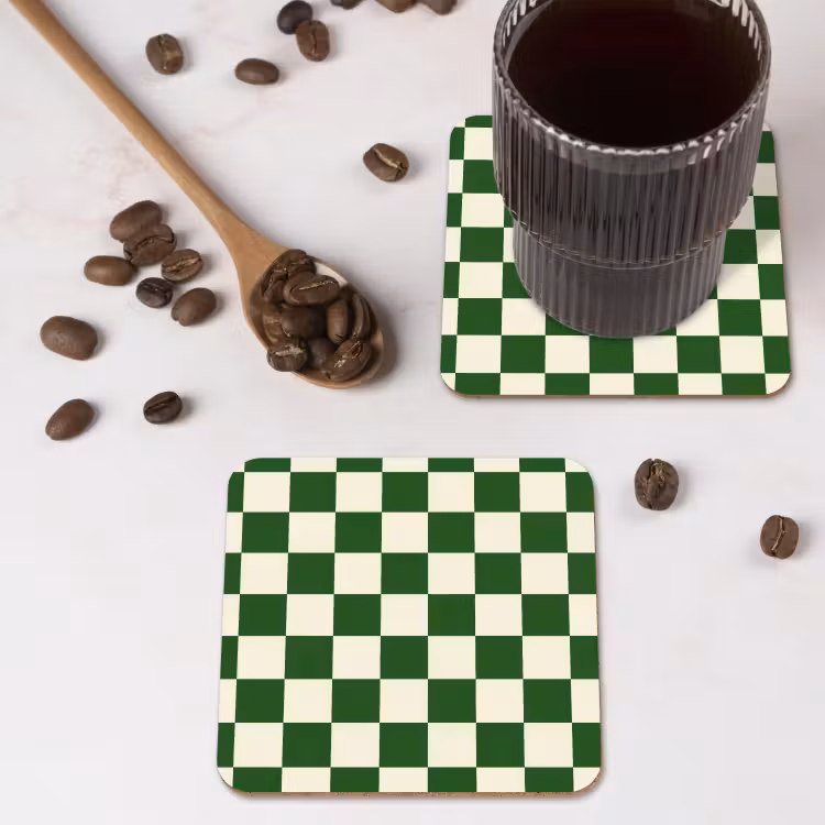 Schaakbord - Patroon - Groen onderzetter kurk middel 366 -sfeer2
