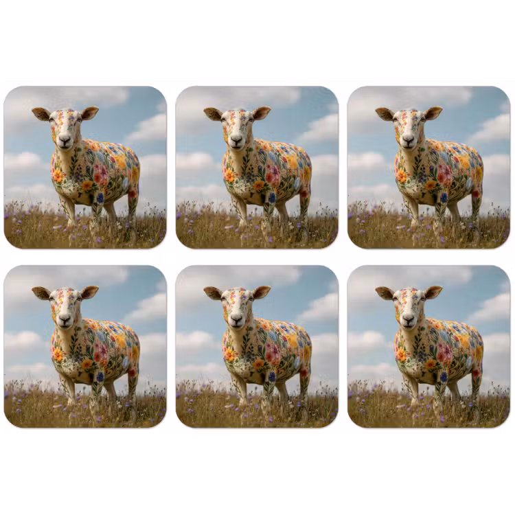 Schaap - Bloemen - Weide onderzetter kurk middel -zkaufland3dotto