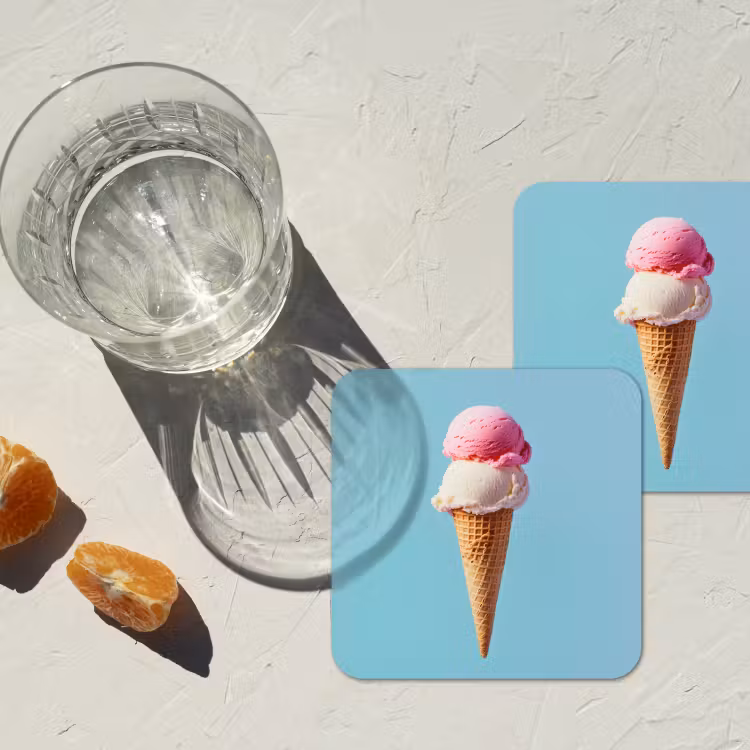Bolletjes - Schepijs - Hoorntje - Blauw onderzetter kurk middel -sfeer4
