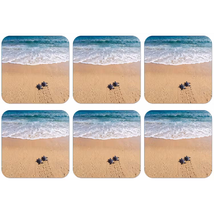 Schildpad - Jong - Strand - Oceaan - Blauw onderzetter kurk middel -zkaufland3dotto