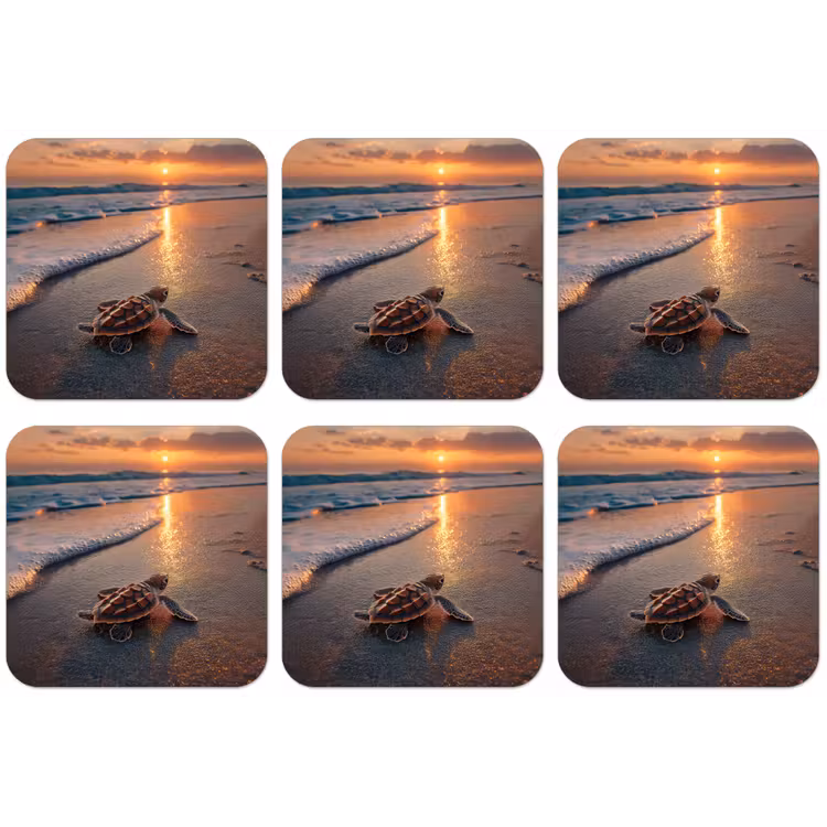 Schildpad - strand - Zonsondergang onderzetter kurk middel -zkaufland3dotto