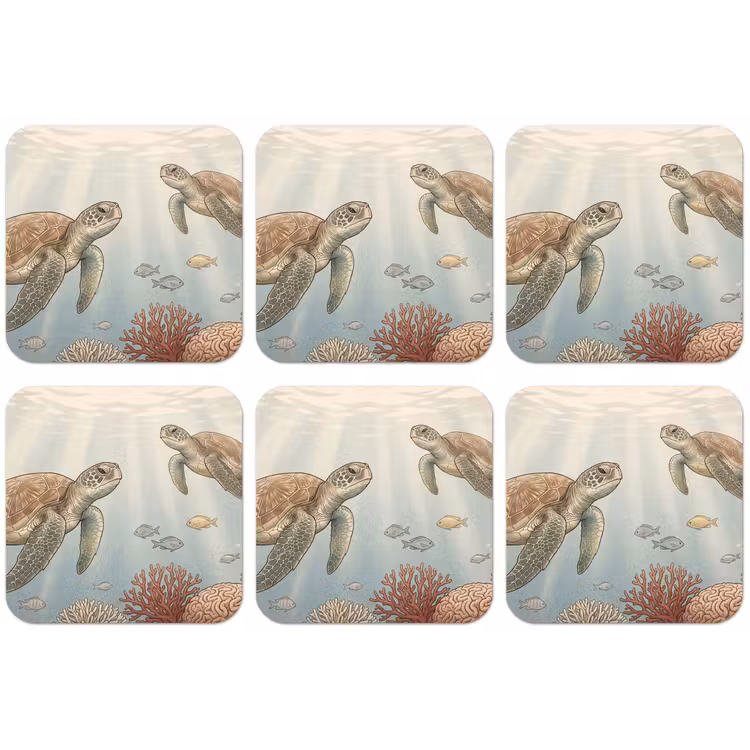 Schildpad - Onderwater - Natuur - Illustratie onderzetter kurk middel -zkaufland3dotto