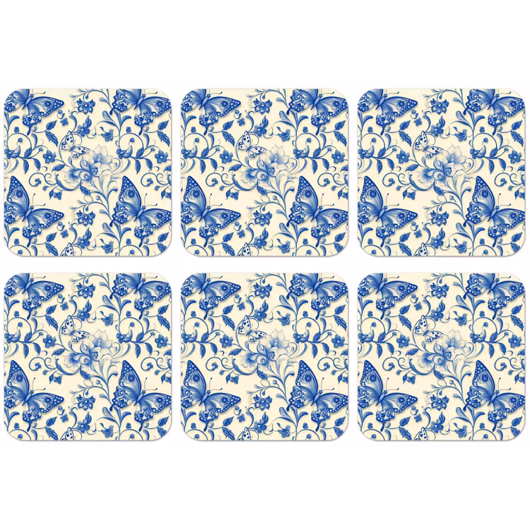 Vlinders - Bloemen - Blauw - Botanisch onderzetter kurk middel 366 -zkaufland3dotto