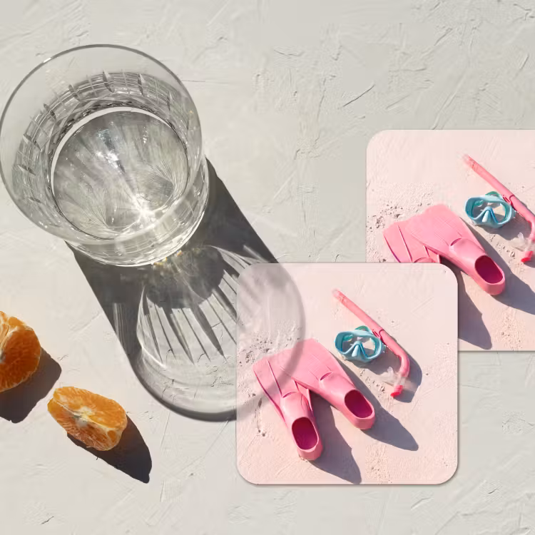 Snorkelset - Strand - Zomer - Roze onderzetter kurk middel -sfeer4