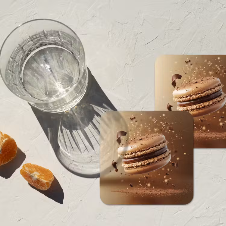 Chocolade - Macarons - Eten - Snoep onderzetter kurk middel -sfeer4