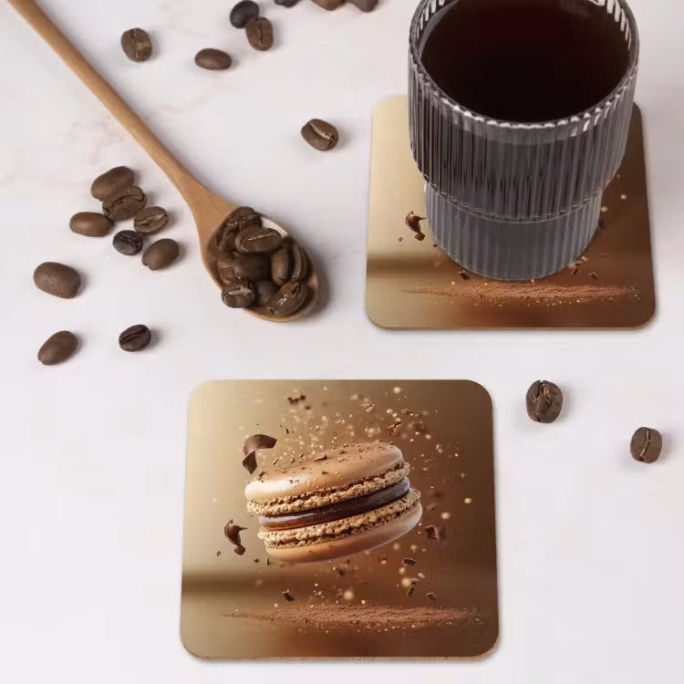 Chocolade - Macarons - Eten - Snoep onderzetter kurk middel -sfeer2