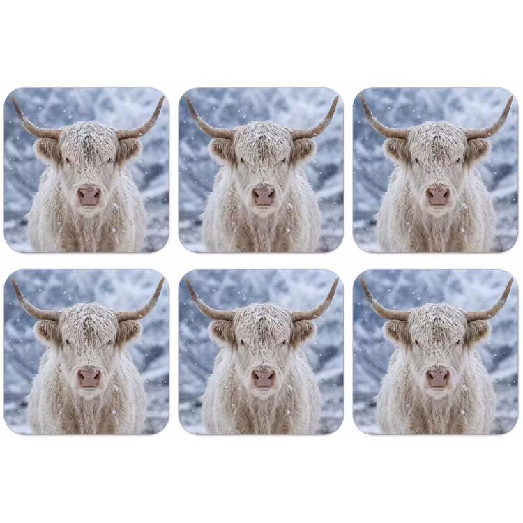 Schotse Hooglander - Sneeuw - Bergen - Winter onderzetter kurk middel -zkaufland3dotto