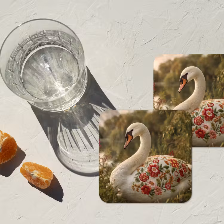 Zwaan - Bloemen - Natuur onderzetter kurk middel -sfeer4