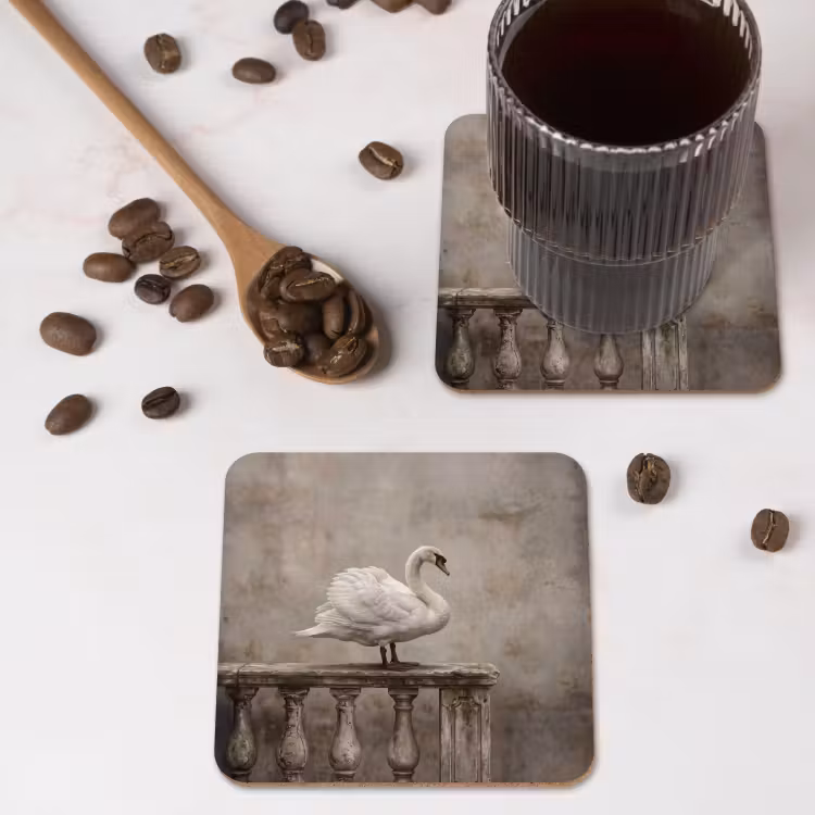 Zwaan - Elegant - Dieren - Wit onderzetter kurk middel -sfeer2