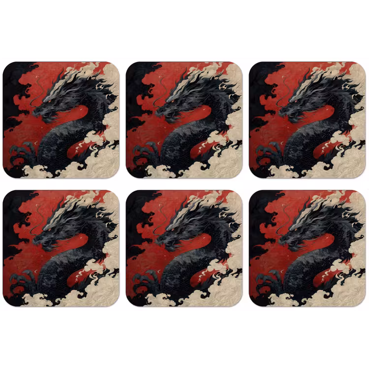 Zwarte draak - Rookwolken - Rood onderzetter kurk middel -zkaufland3dotto