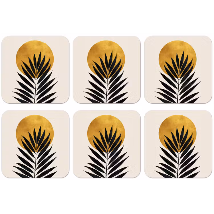 Zwart palmblad - Gouden cirkel - Beige achtergrond onderzetter kurk middel -zkaufland3dotto