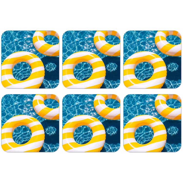 Zwembad - Zwembanden - Zomer - Geel - Blauw onderzetter kurk middel -zkaufland3dotto