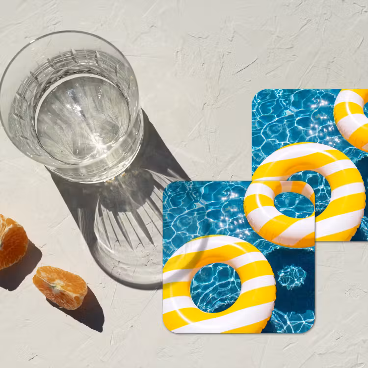 Zwembad - Zwembanden - Zomer - Geel - Blauw onderzetter kurk middel -sfeer4