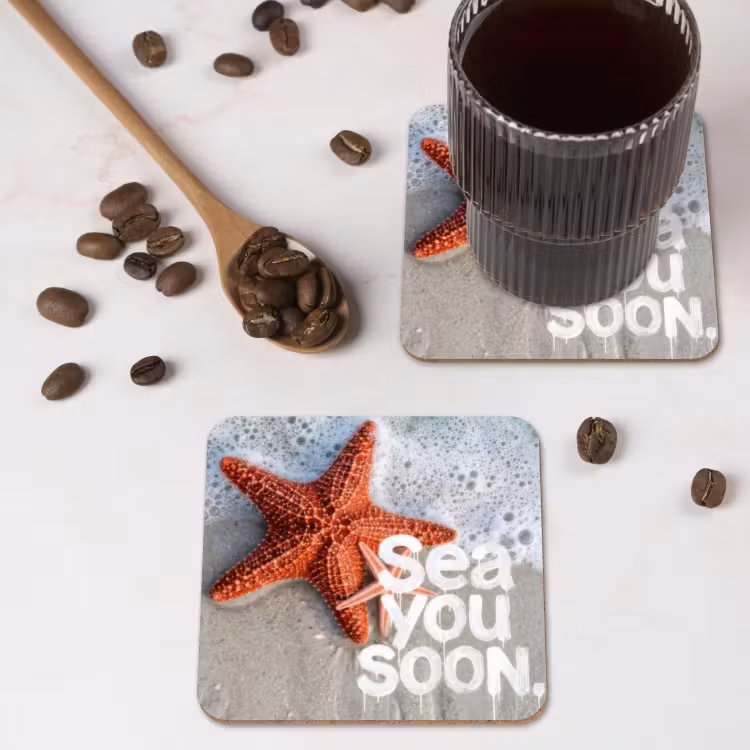 Sea you soon - Zeester - Zee onderzetter kurk middel -sfeer2