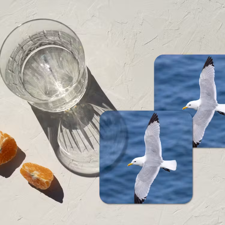 Zeemeeuw - Oceaan - Blauw onderzetter kurk middel -sfeer4