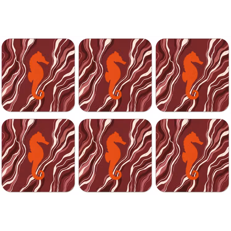 Zeepaardje - Golven - Zeeleven - Abstract - Oranje onderzetter kurk middel -zkaufland3dotto