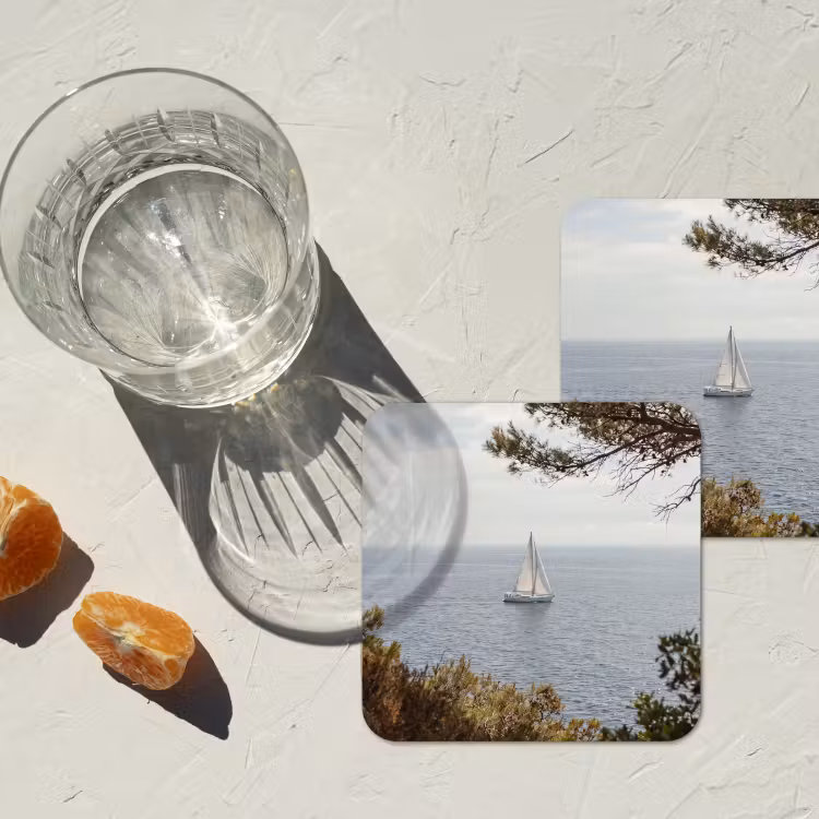 Untersetzer - Segelboot – Bäume – Wasser - Zeilboot - bomen - water onderzetter kurk middel
