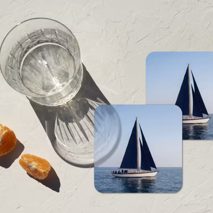 Zeilboot - Zee - Blauw onderzetter kurk middel -sfeer4